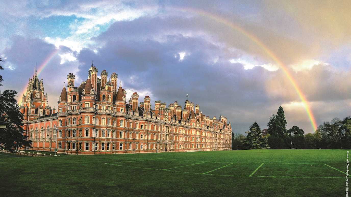 Founders Building with rainbow