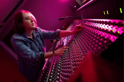Woman in a recording studio
