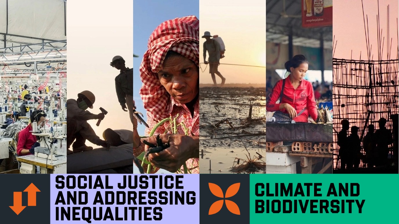 Geography Oppressive Heat Research Hero (2) - Royal Holloway Areas of Strength icons 'Social Justice & Addressing inequalities' & 'Climate & Biodiversity'