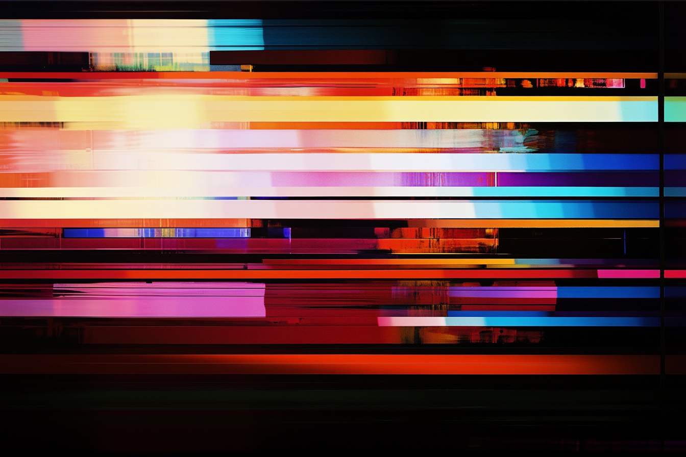 AI generated image of multicoloured streaks of light on a black background